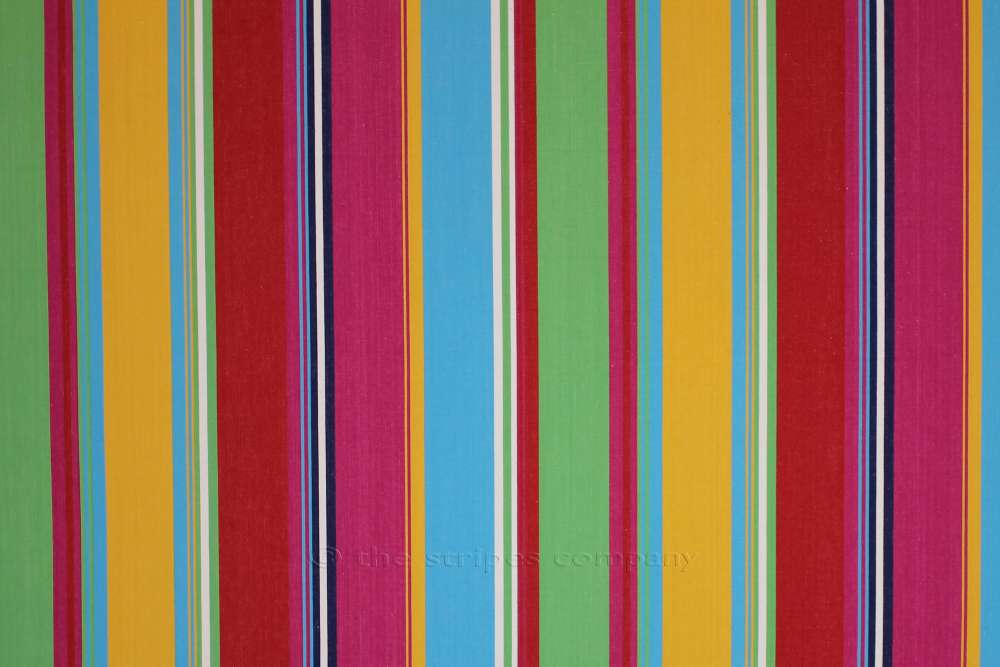 Pink Striped Wipe Clean Fabrics | Water Repellent Fabrics | Striped Coated Fabrics Pink, Green, Yellow   