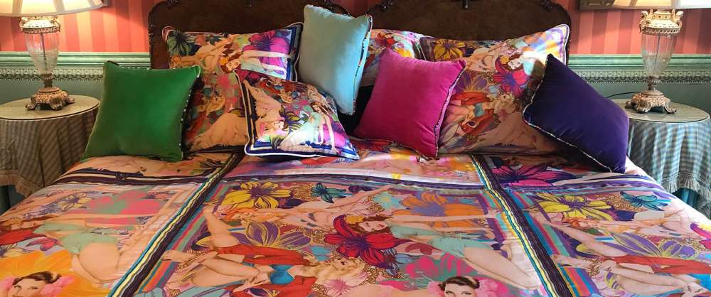 Purple Velvet Quilted Bedspread Luxury Silk Scarf Design - Reversible 