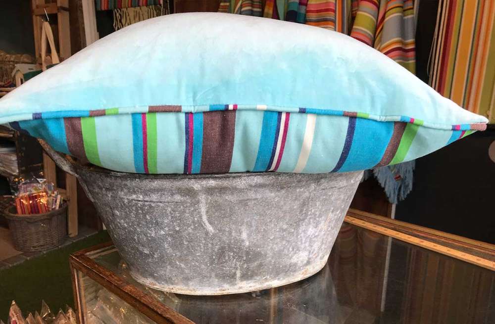 Aquamarine Velvet Half n Half Cushion with Stripes