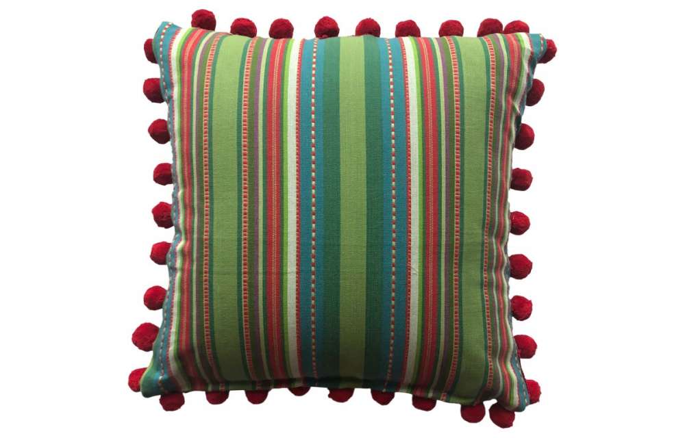 Pretty Green Striped Pompom Cushion 50x50cm