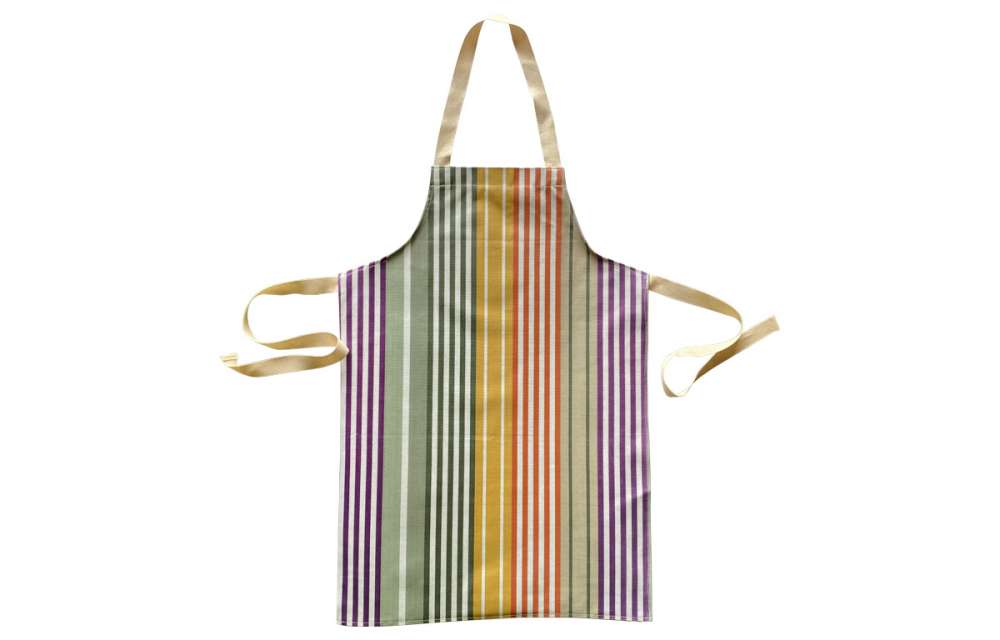 Striped PVC Kids Aprons | Oilcloth Aprons for Children sage green, purple, mustard 