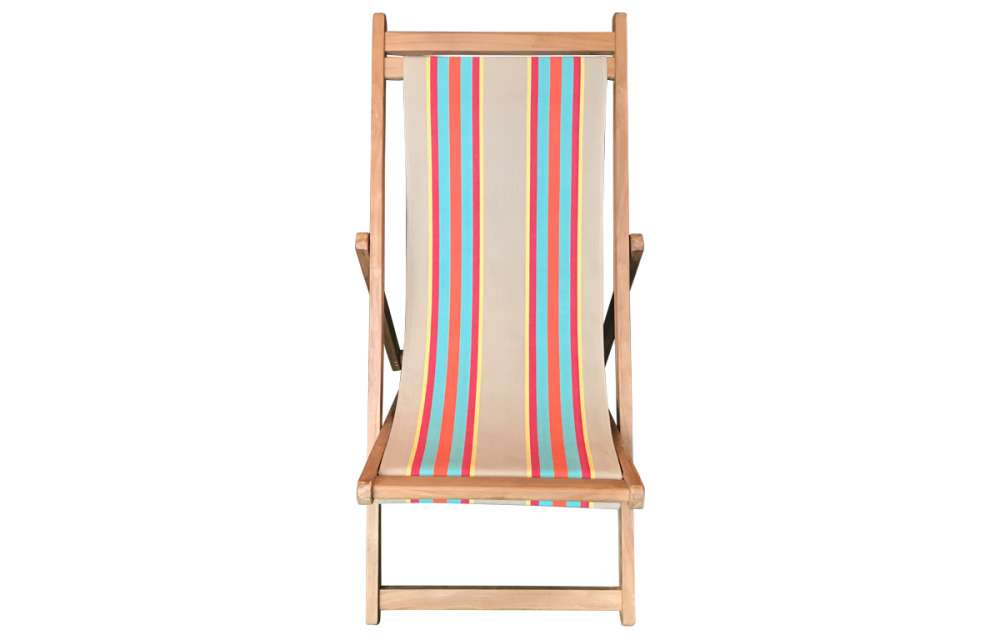 Premium Deck Chair with vintage fawn, terracotta, turquoise stripes   