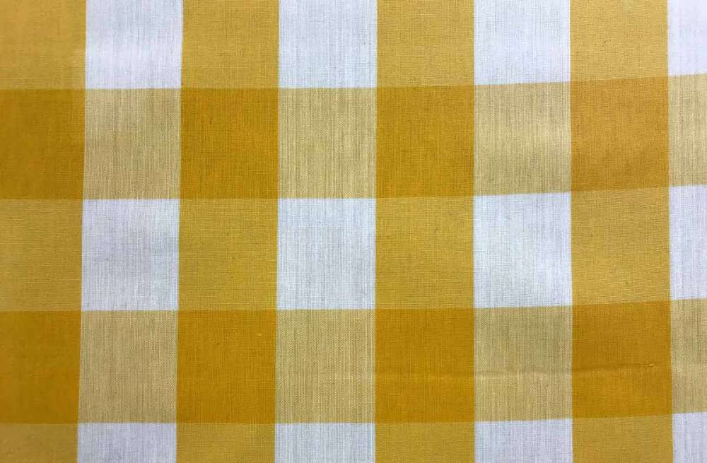 Yellow White Gingham Oilcloth Wipeable Fabrics Large Check
