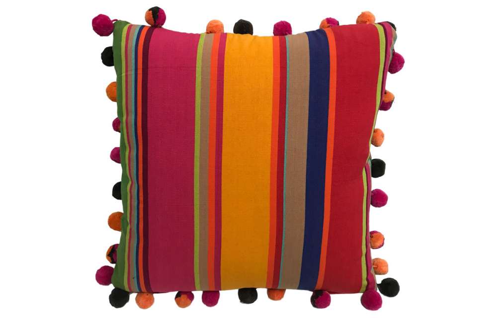 Pink, Green and Gold Striped Pompom Cushions 40x40cm
