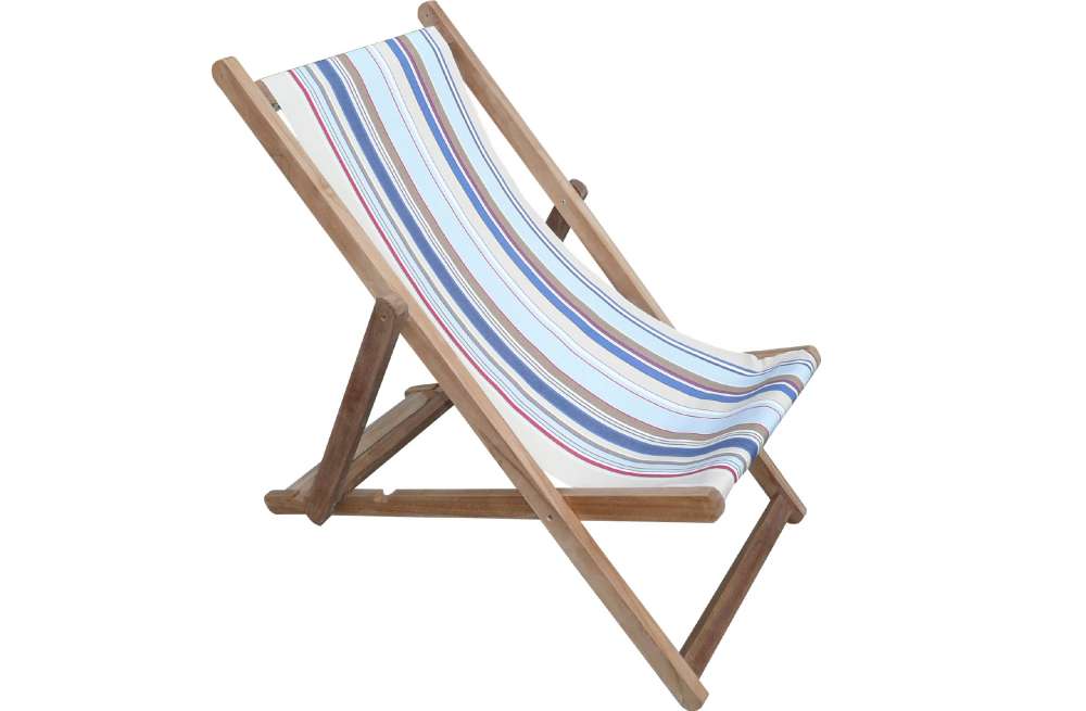 Blue Grey Red Stripe Deckchairs | Folding Wooden Deck Chairs Trapeze Stripe