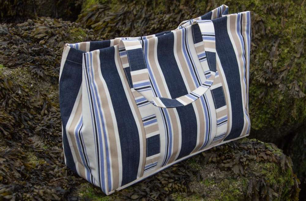 Blue, White and Beige Stripe Extra Large Beach Bag  