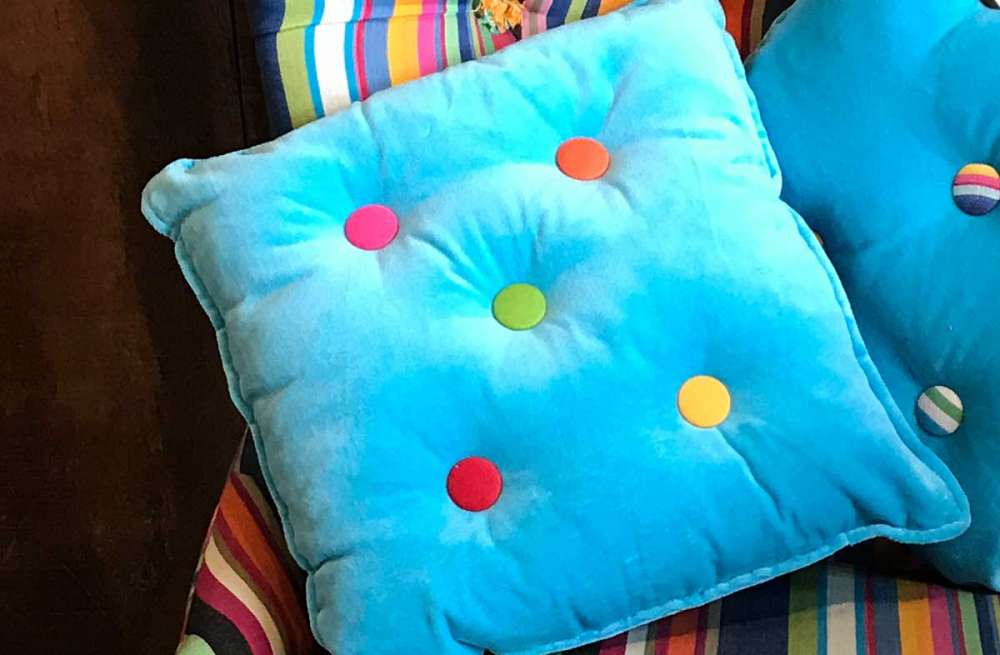 Turquoise Velvet Button Cushion