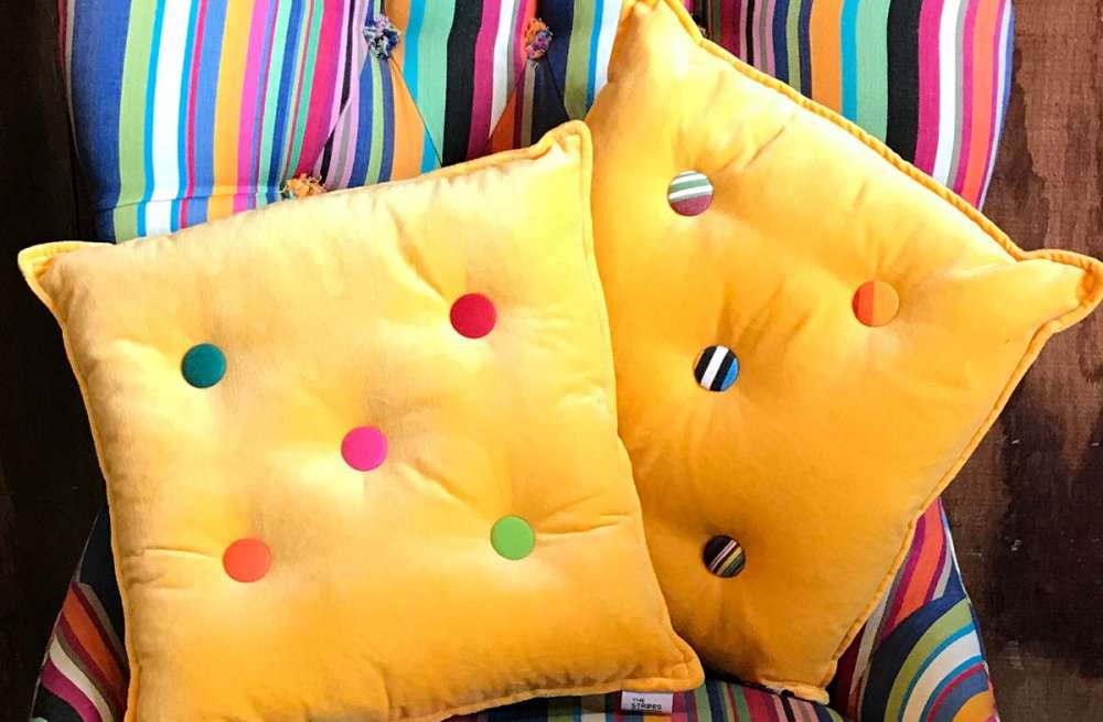 Small Yellow Velvet Cushions Plain Buttons
