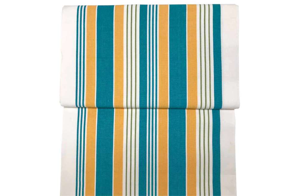 White, turquoise, yellow striped Deckchair Fabric 