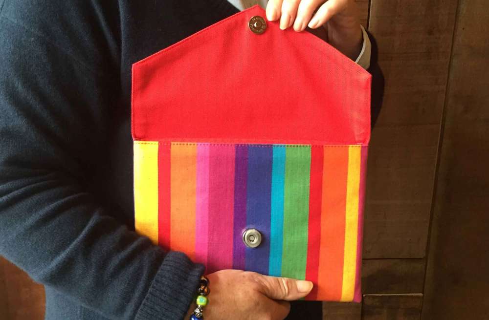 Small Rainbow Stripe PVC Clutch Bag  Rummy Stripes