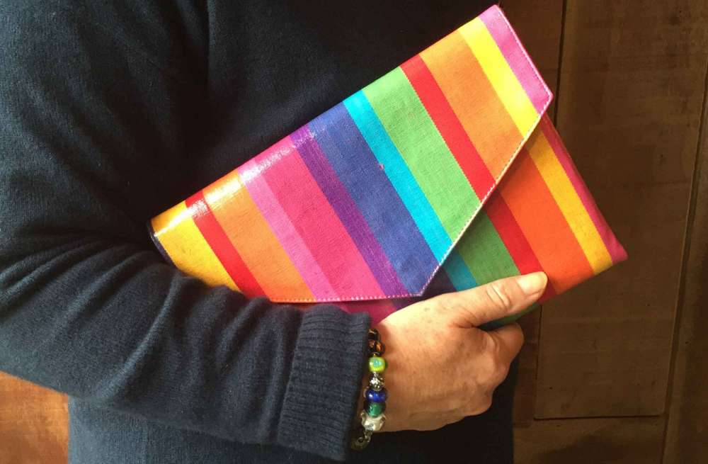 rainbow striped clutch bag