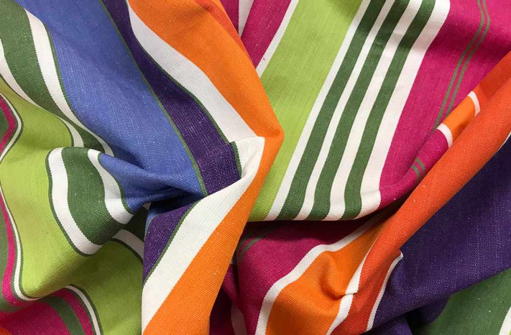 Pink, Green, Tangerine, Blue, White Striped Fabric