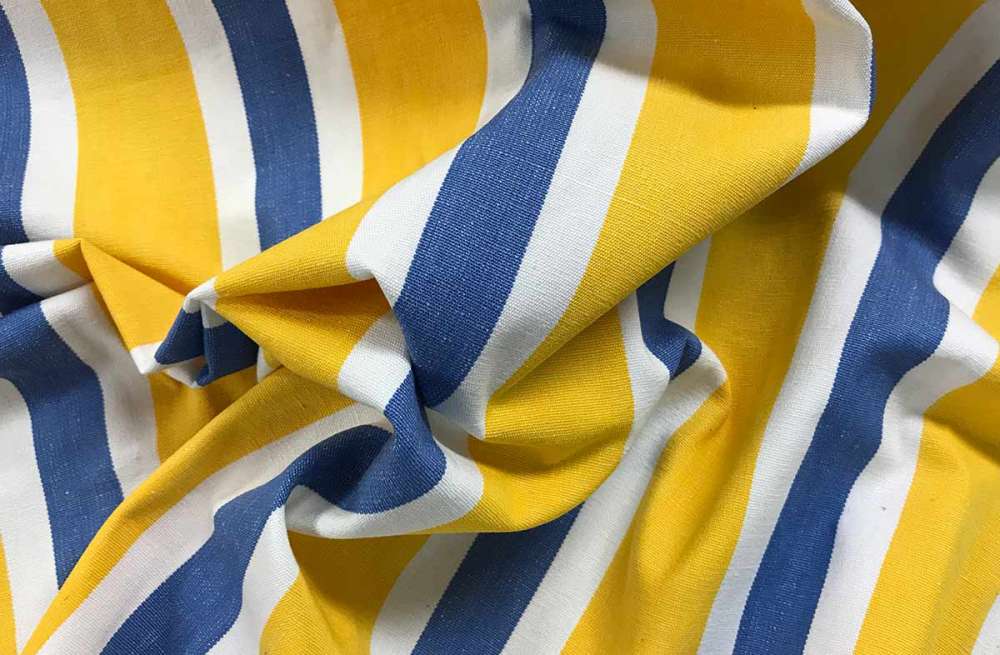 Yellow, Blue and White Striped Fabric