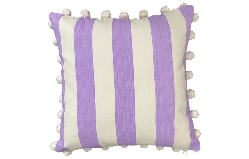Lilac and Ivory Striped Pompom Cushion 50x50cm