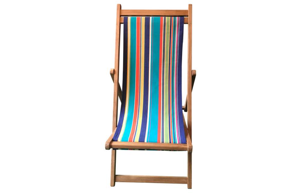 Deck Chair with Turquoise, Pale Green, Royal Blue Striped Sling   